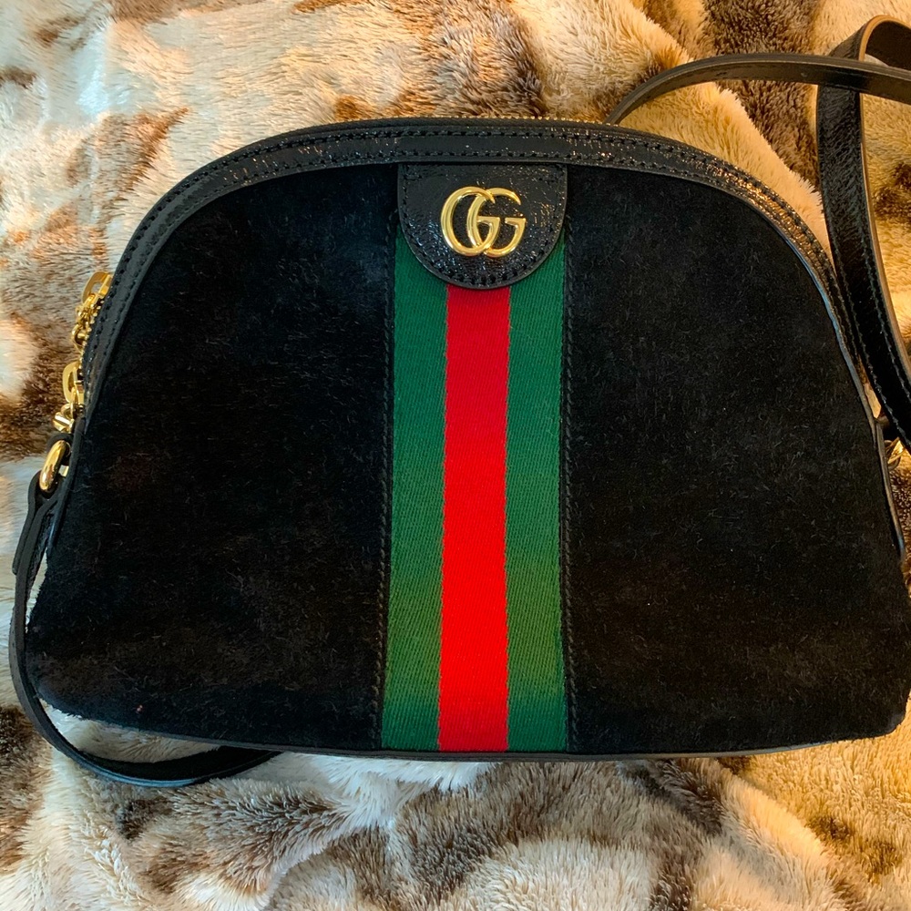 GUCCI Ophidia Black Suede dome shoulder bag